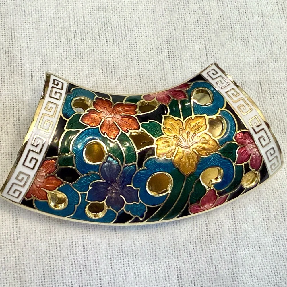 Multicolor Floral Cloisonné Collar Scarf Slide